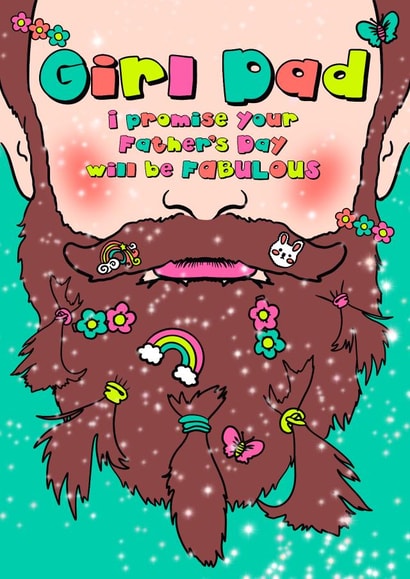 Cute Father's Day card - Girl Dad - Sparkles - Hair clips - Girly fun created by @katiehounsomeillustrator
