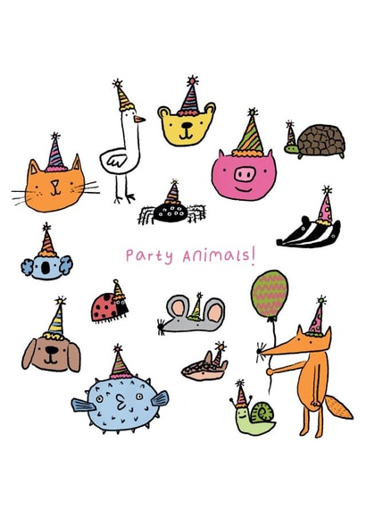 Cute Birthday Card - Party Animals - Doodles created by Heather Buchanan