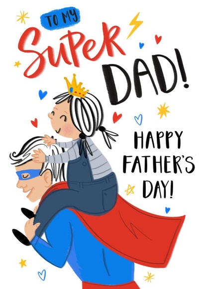 Cute Father's Day Card For Dad - Super Hero - Father & Daughter Illustration created by Dalia Clark Design