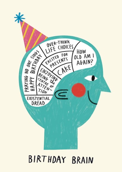 Funny Birthday Card - Birthday Brain - Phrenology - Cake created by Alice Mole Illustration
