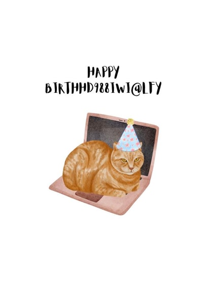 Cute Funny Birthday Card For Cat Lover - Cat On Laptop created by Alys Jones
