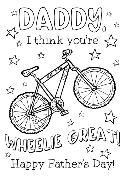Punny Father's Day Card - Colouring - Wheelie Great Cycling created by Lucie Cooke Studio
