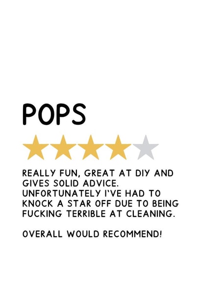 Funny Fathers Day Card - 4 Star Rating - For Pops created by Jeff and the Squirrel