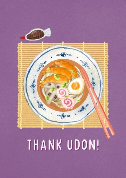 Delicious Thank You Card - Japanese Udon Noodles - Food Pun created by Mouse and Jam
