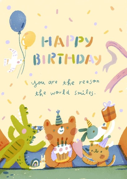 Cute Birthday Card - Party Animals - For Kids created by Miss NoProblem