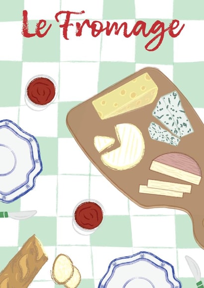 Cheese lover card - French cheese board birthday card - Cheese and wine for him created by Print A Goodie