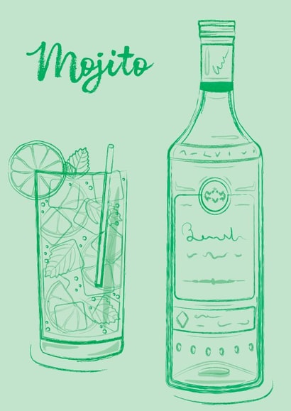 Mojito card for cocktail lover - Alcohol birthday card for him - Rum card created by Print A Goodie