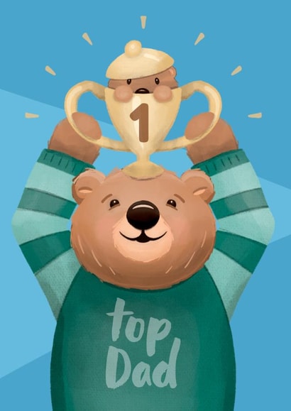 Daddy Bear Father's Day Card - Top Dad Birthday - Number 1 - Cute, Illustrated created by Bev O'Connor || @oconnordesign