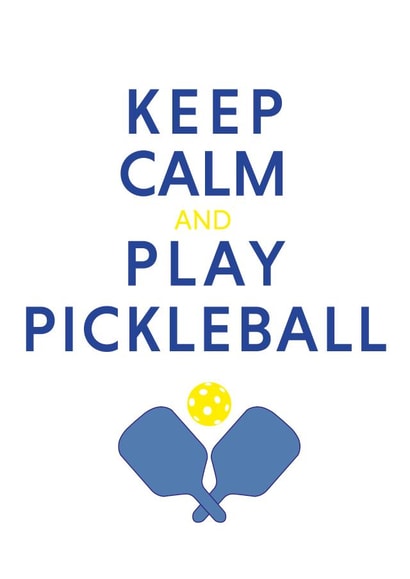 Keep Calm and Play Pickleball funny card with paddles and ball created by Pickleball Punnies & Funnies