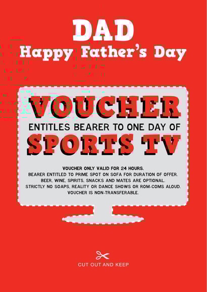 Funny Father's Day Card - Voucher - Sports Tv created by LOVEDAY DESIGNS on Thortful