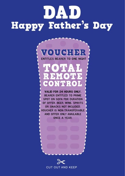 Funny Father's Day Card - Voucher - TV Remote created by LOVEDAY DESIGNS on Thortful