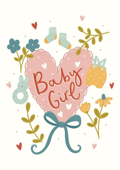 Cute New Baby Card - Baby Girl Congratulations - First Baby Heart Illustration created by Abbie Imagine