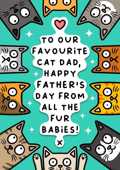 Happy Father’s Day from all the cats! Cute cartoon cat lovers card created by Wafflemamaart