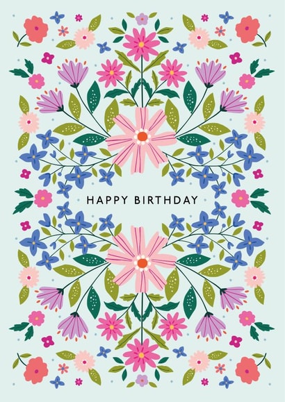 Pretty Floral Birthday Card - Folk Design created by Nina Raby - Jones