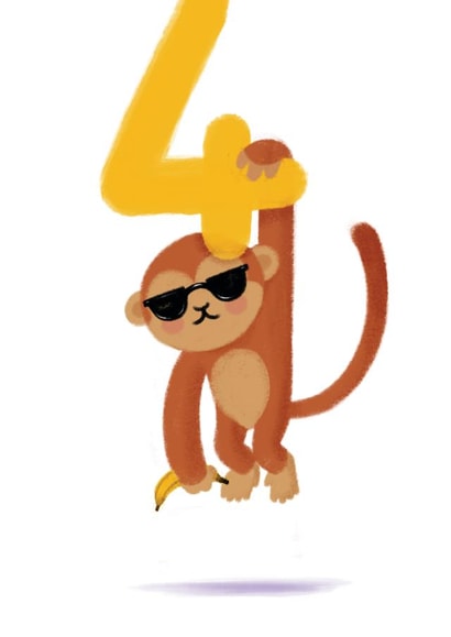 Cute Age 4 Cool Monkey Birthday Card created by Jade Fisher