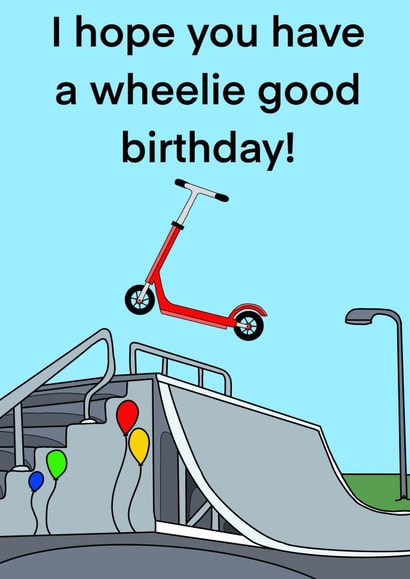 Funny birthday card for skatepark friend created by Esmé Hutchins