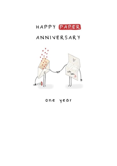 Cute First Wedding Anniversary Card - Paper Milestone - One Year - 1st created by Larry the Match