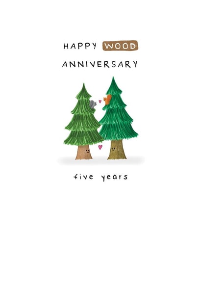 Cute Fifth Wedding Anniversary Card - Wood Milestone - Five Years - 5th created by Larry the Match