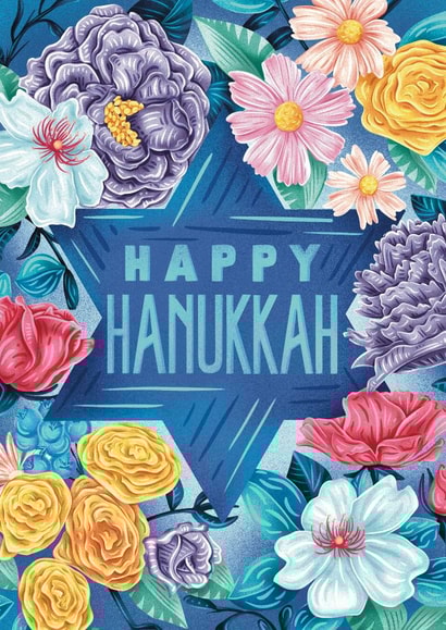 Pretty Hanukkah Card – Bright Bouquet of Flowers and Star of David created by Sharon Steel
