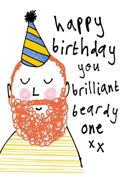 Cute Birthday Card - For Him - Brilliant Beardy One - Ginger Beard created by Bow & Bell