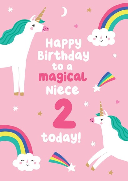Cute Unicorn Birthday Card - 2 Today - For Niece created by Pixie Studio