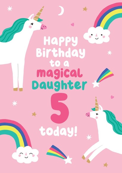 Cute Unicorn Birthday Card - For Daughter - 5 Today created by Pixie Studio
