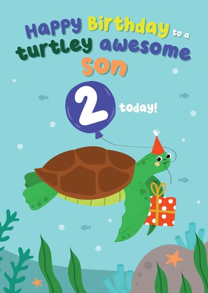 Cute Birthday Card - Turtley Awesome Son - 2nd created by Pixie Studio