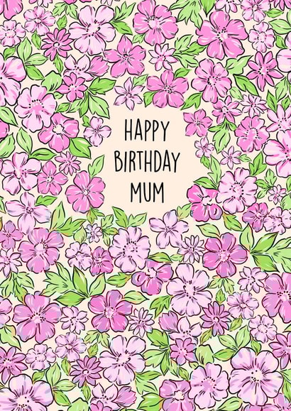 Pretty Birthday Card - For Mum - Beautiful Floral Print created by Poppy & Mabel 