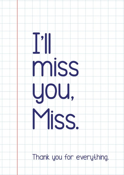 Thank You Teacher Card - Miss you - Cute, for her, teaching assistant created by Bev O'Connor || @oconnordesign