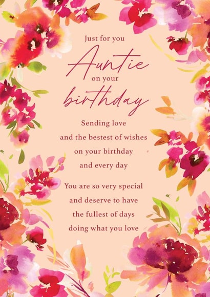Classic Birthday Card - For Auntie - Painterly Floral Frame created by Rebecca Prinn