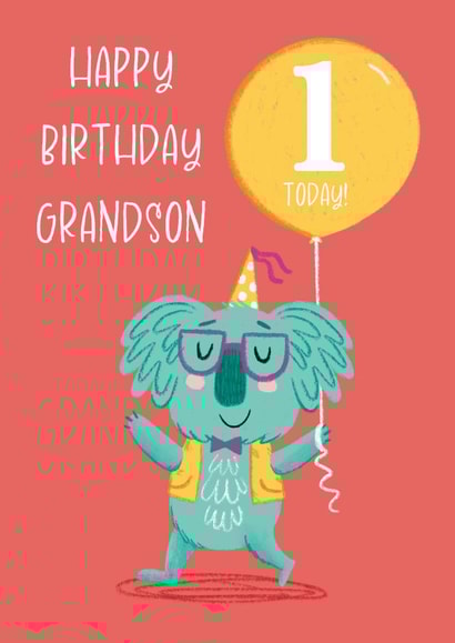 Cute Birthday Card - 1 Today - Koala - For Grandson created by Hannah Jayne Lewin