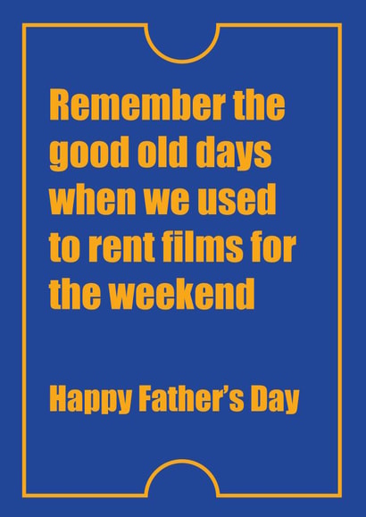 Neologistic blockbuster film rental card to reminisce with dad this Father's Day created by Miss Tash