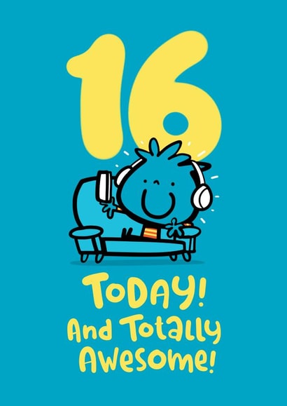Cute 16th Birthday Card - For Him - Totally Awesome created by Pink wink