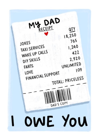 Cute Father's Day Card Showing How Priceless He Is With Receipt created by @TheCardEdit