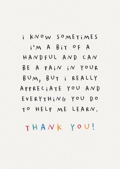 Thank you teacher card - funny card for teacher - nursery pre-school card created by Paper & Wool