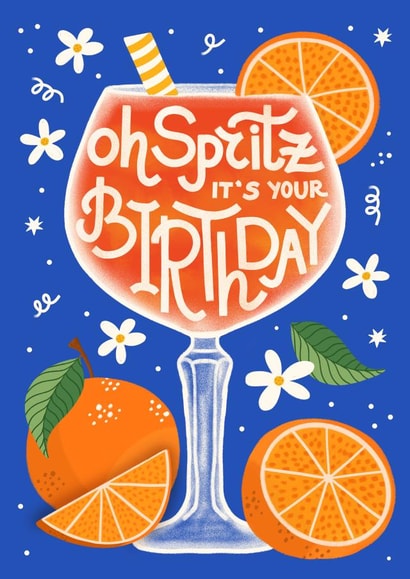 Pretty Birthday Card - Aperol Spritz Pun - Oh Spritz It's Your Birthday created by @tikkled.pink