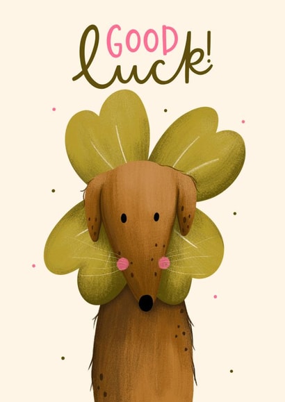 Cute Good Luck Card - Dog Four Leaf Clover - New Job, Exams created by Abbie Imagine