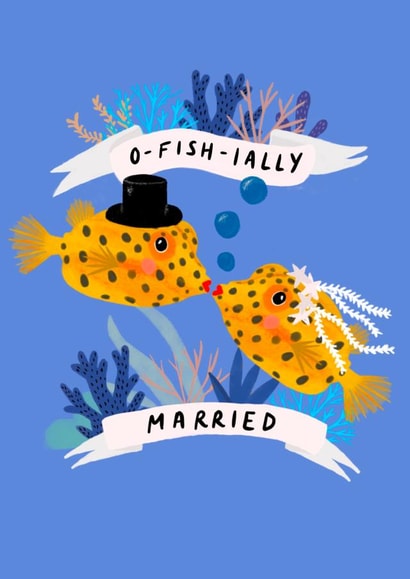 Cute and Punny Wedding Card - O-fish-ially Married! created by Rachael Powick