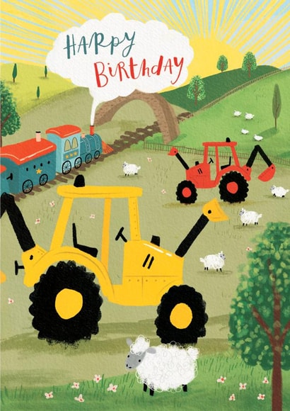 Fun Birthday Card - For Him - Tractor and Train created by Louise Tiler