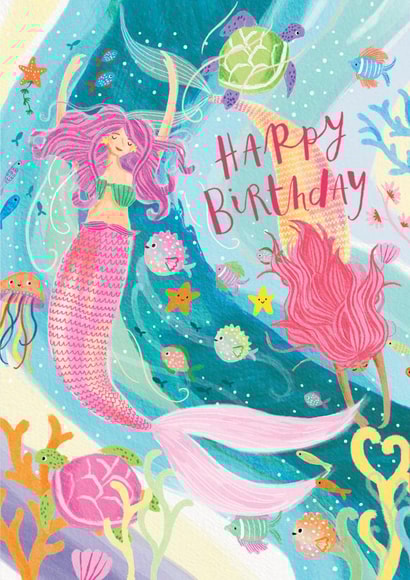 Pretty Birthday Card - For Her - Underwater Mermaid And Fish created by Louise Tiler