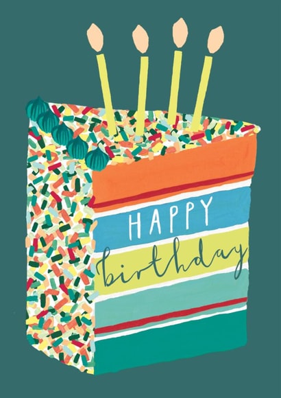 Pretty Birthday Card - For Him - Cake Slice Illustration created by Louise Tiler