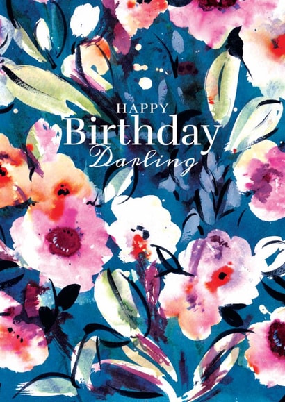 Classic Birthday Card -  Bold Loose Hand Painted Floral - Happy Birthday Darling created by Rebecca Prinn