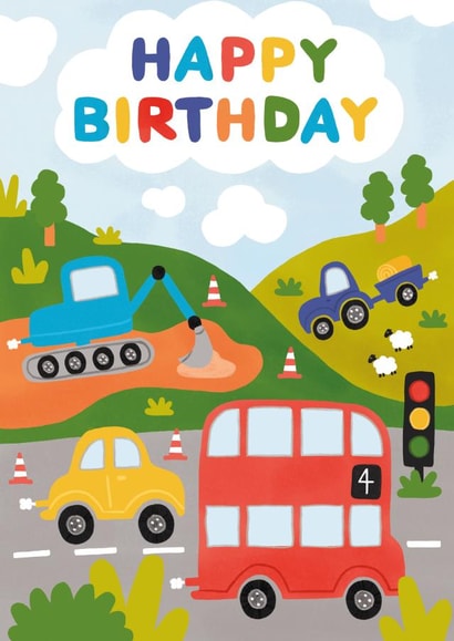 Cute 4th Birthday Card - Cars, Diggers and Trucks created by Made by Burbs