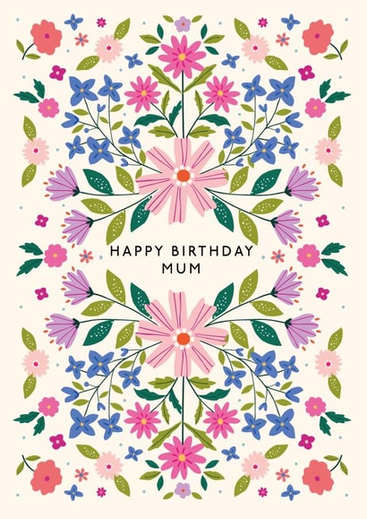 Pretty Birthday Card - For Mum - Folk Floral created by Nina Raby - Jones