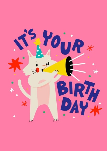 Cute Birthday Card - Cute Cat - Shout It Out Birthday created by NICHOLA COWDERY ILLUSTRATIONS