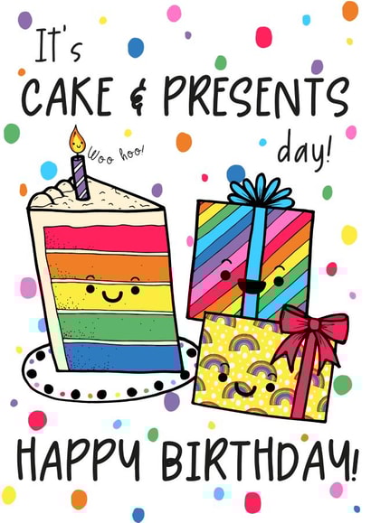 It's cake and presents day! Cute birthday card created by Lucie Cooke Studio