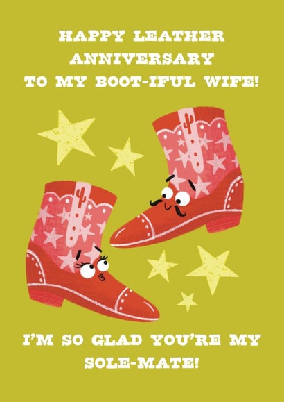Cute 3rd Anniversary Card - For Wife - Leather Anniversary Boot Puns created by Hannah Jayne Lewin