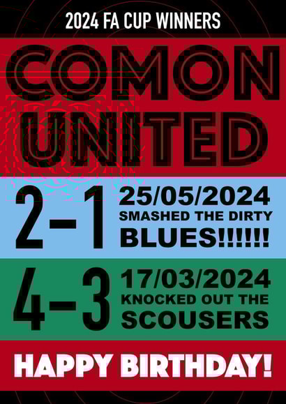 HAPPY BIRTHDAY! COMON UNITED! FOOTBALL CUP CHAMPS 2024. REDS UNITED! created by Fantastical Cards