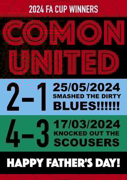 HAPPY FATHERS DAY! COMON UNITED! FOOTBALL CUP CHAMPS 2024. REDS UNITED! created by Fantastical Cards