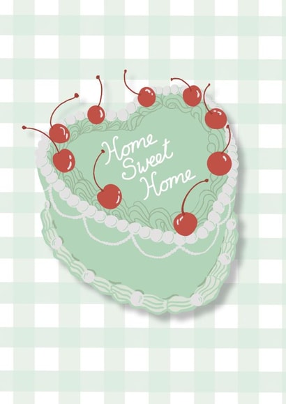 Home Sweet Home Vintage Cake New Home Card with Cherries and gingham created by Boldfish Designs